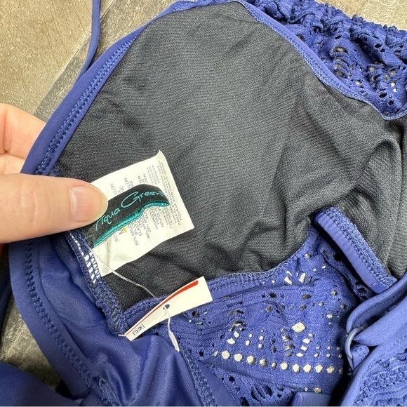 NWT Aqua Green High Neck Blue Crochet One Piece Swimsuit size Medium - Picture 12 of 16